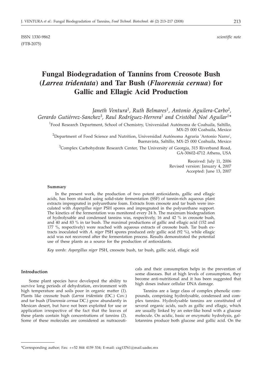 Fungal Biodegradation of Tannins from Creosote Bush (Larrea Tridentata) and Tar Bush (Fluorensia Cernua) for Gallic and Ellagic Acid Production