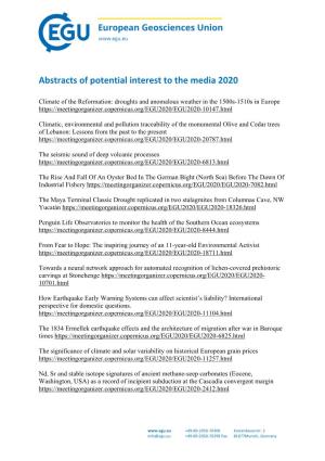 Abstracts of Potential Interest to the Media 2020