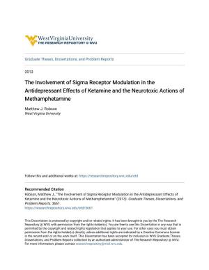 The Involvement of Sigma Receptor Modulation in the Antidepressant Effects of Ketamine and the Neurotoxic Actions of Methamphetamine