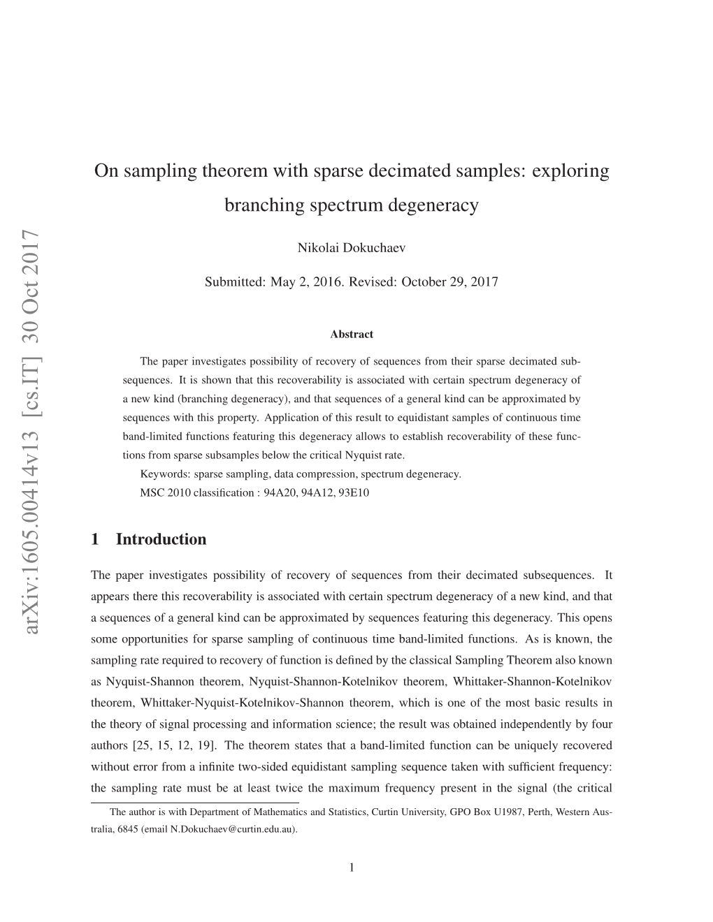 On Sampling Theorem with Sparse Decimated Samples