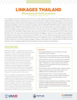 LINKAGES THAILAND Summary of Achievements October 2015 – September 2020