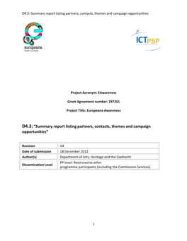 Summary Report Listing Partners, Contacts, Themes and Campaign Opportunities