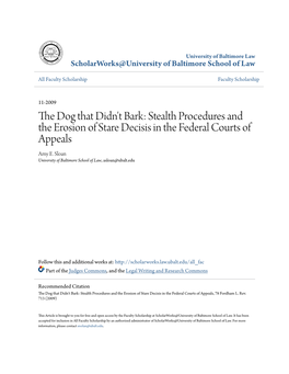 Stealth Procedures and the Erosion of Stare Decisis in the Federal Courts of Appeals Amy E