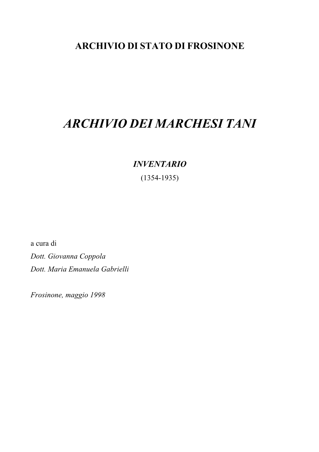 Archivio Dei Marchesi Tani