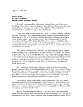 Black Water by Joyce Carol Oates Dutton/William Abrahams