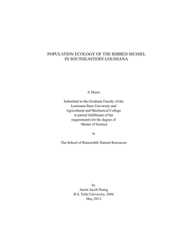 Population Ecology of the Ribbed Mussel in Southeastern Louisiana