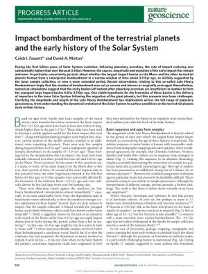 Impact Bombardment of the Terrestrial Planets and the Early History of the Solar System Caleb I