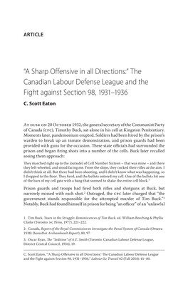 “A Sharp Offensive in All Directions:” the Canadian Labour Defense League and the Fight Against Section 98, 1931–1936 C