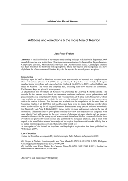 Additions and Corrections to the Moss Flora of Réunion