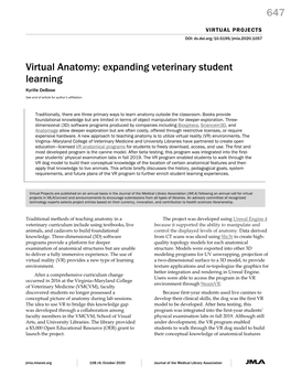 647 Virtual Anatomy: Expanding Veterinary Student Learning