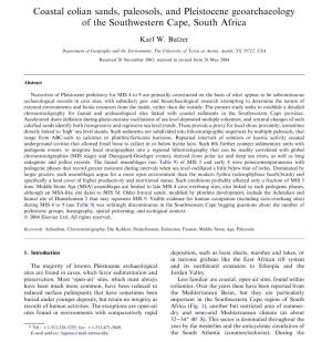 Coastal Eolian Sands, Paleosols, and Pleistocene Geoarchaeology of the Southwestern Cape, South Africa