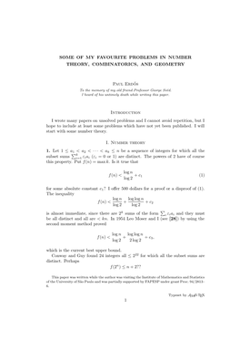 Some of My Favourite Problems in Number Theory, Combinatorics, and Geometry