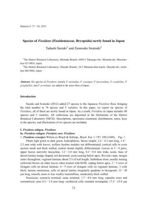 Species of Fissidens (Fissidentaceae, Bryopsida) Newly Found in Japan