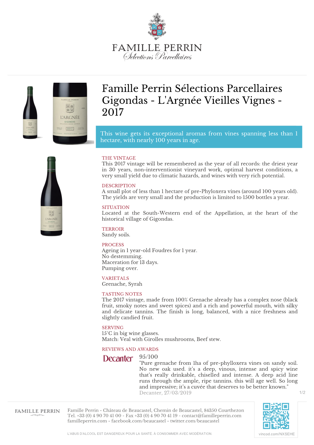 Famille Perrin Sélections Parcellaires Gigondas - L'argnée Vieilles Vignes - 2017