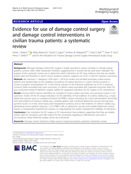 Evidence for Use of Damage Control Surgery and Damage Control Interventions in Civilian Trauma Patients: a Systematic Review Derek J