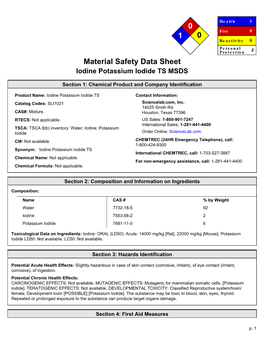 MSDS Iodine Potassium Iodide Solution