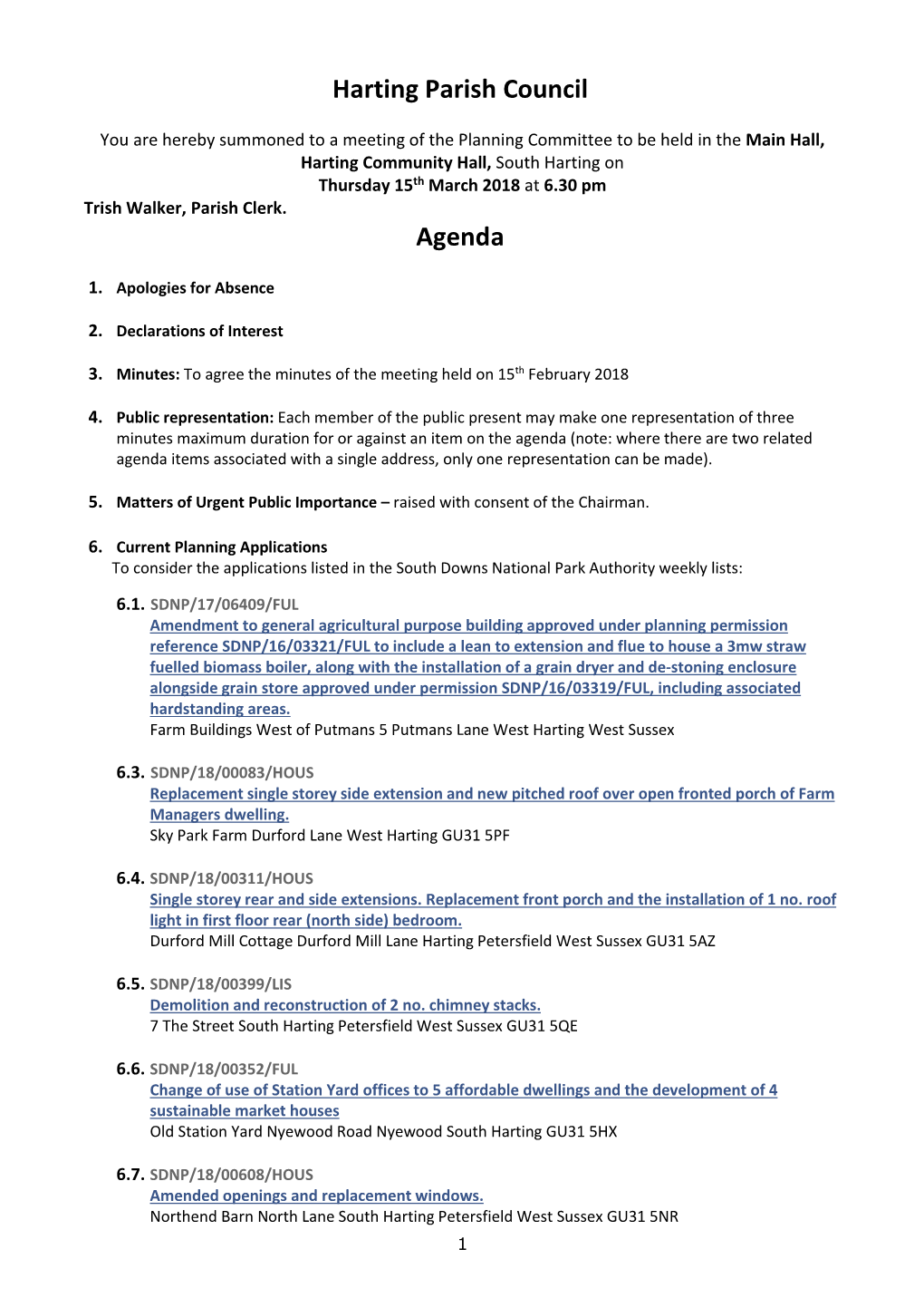 Harting Parish Council Agenda