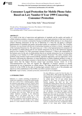 Consumer Legal Protection for Mobile Phone Sales Based on Law Number 8 Year 1999 Concering Consumer Protection