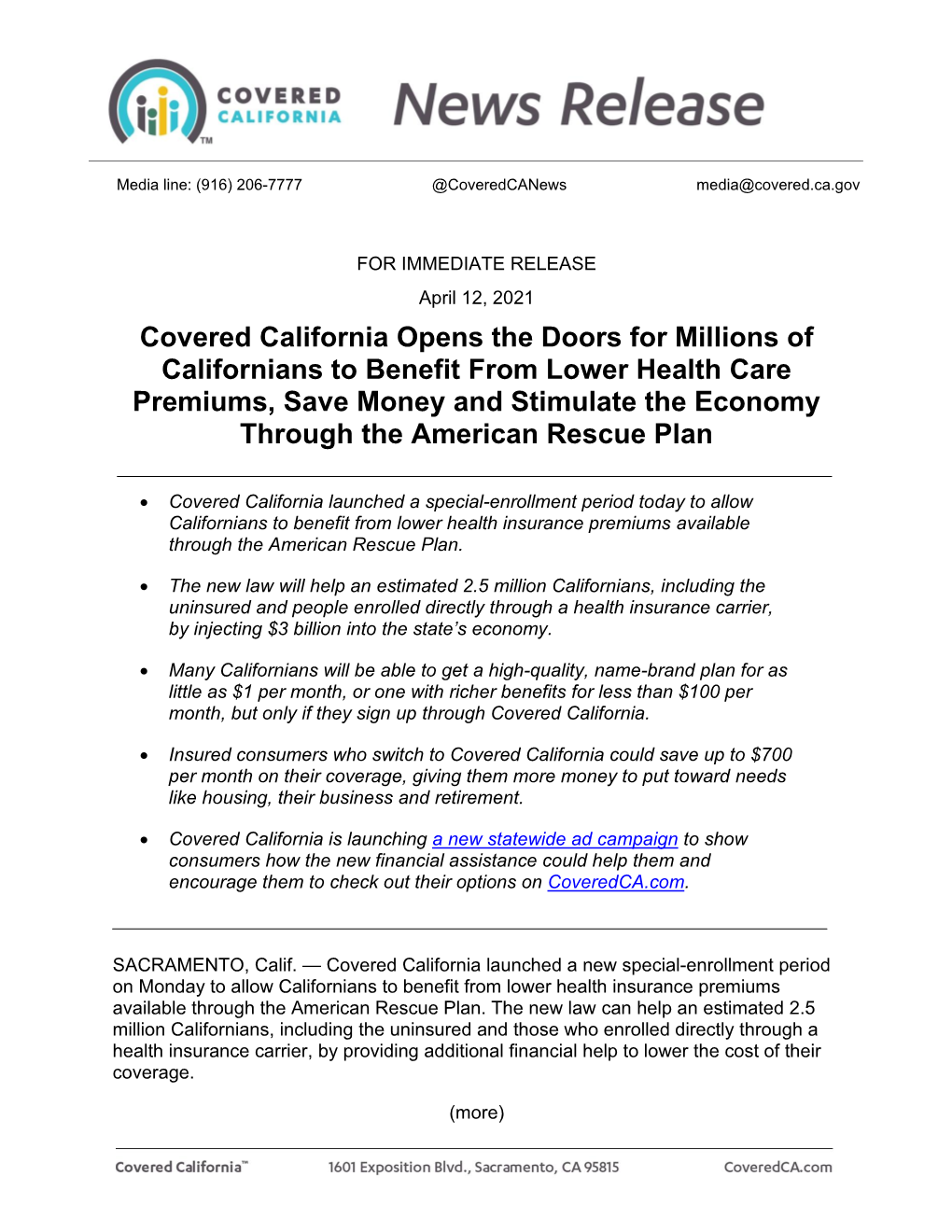 Covered California Opens the Doors for Millions of Californians to Benefit