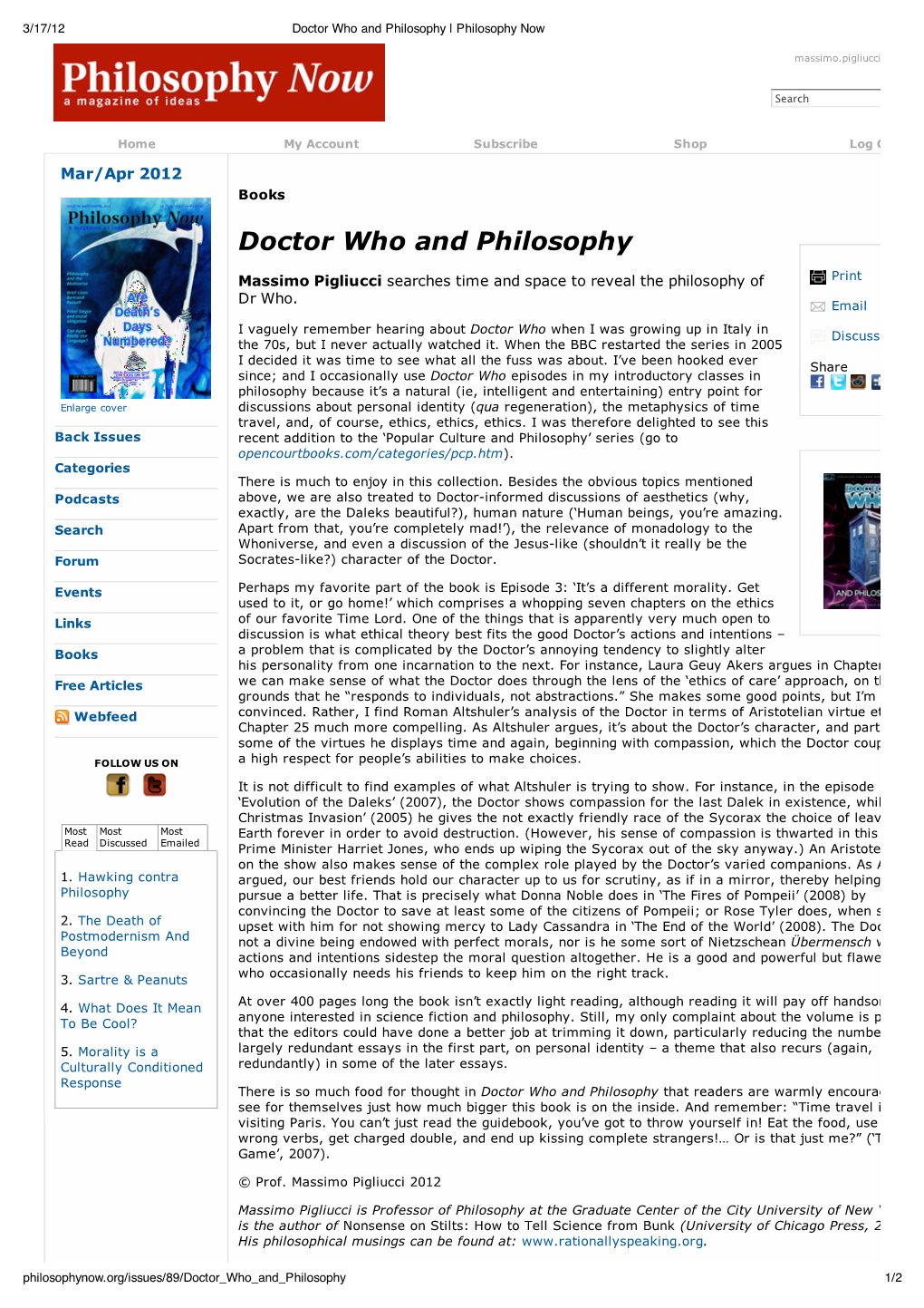 Doctor Who and Philosophy | Philosophy Now