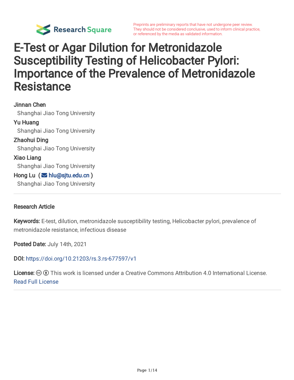 E-test Or Agar Dilution For Metronidazole Susceptibility Testing Of 