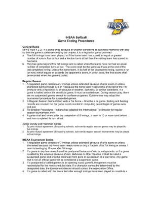 IHSAA Softball Game Ending Procedures