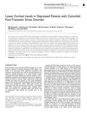 Lower Cortisol Levels in Depressed Patients with Comorbid Post-Traumatic Stress Disorder