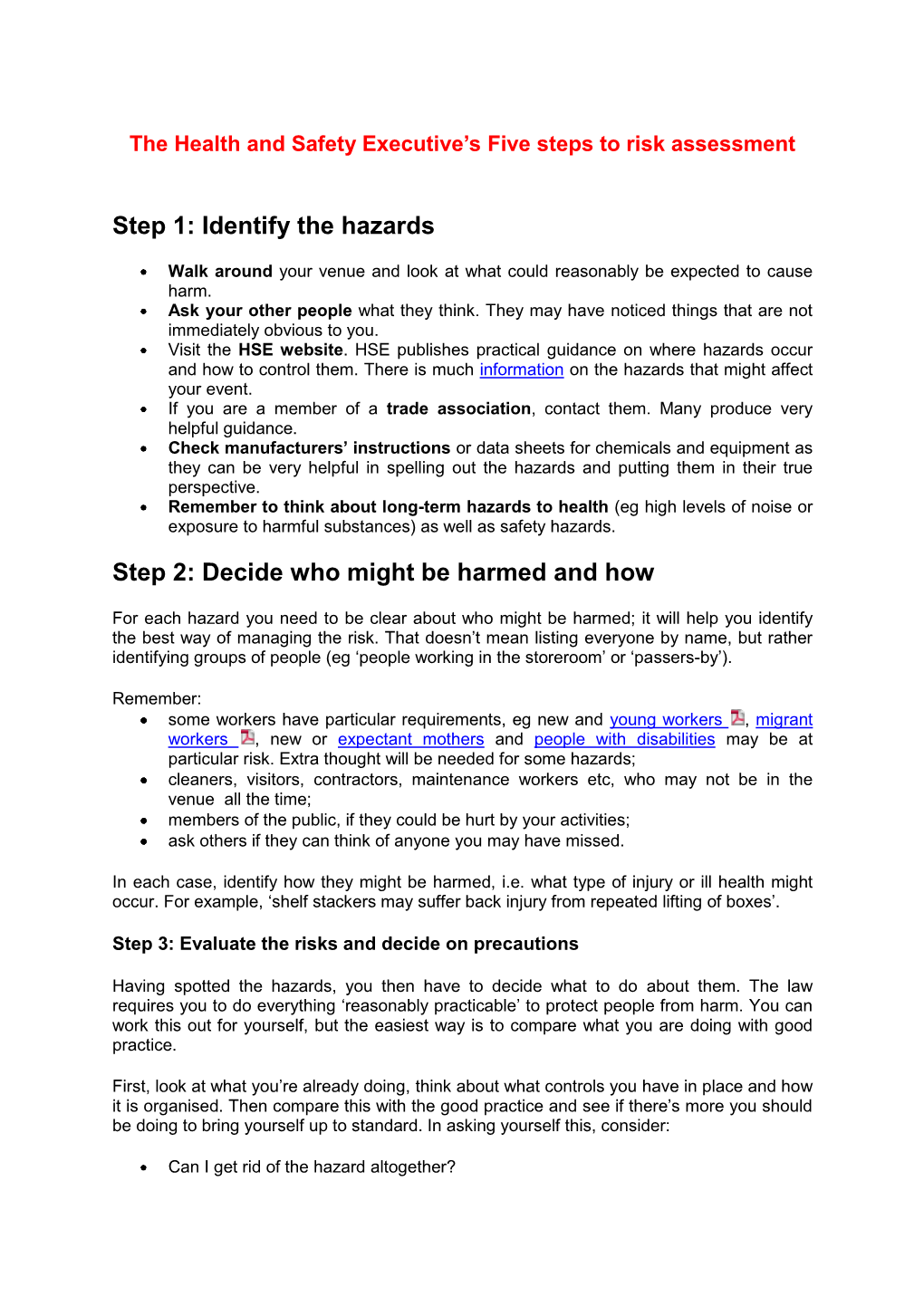 The Health And Safety Executive's Five Steps To Risk Assessment - DocsLib