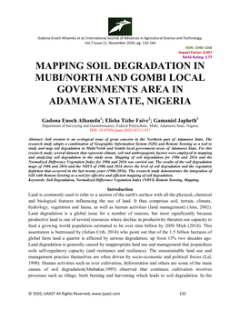 Mapping Soil Degradation in Mubi/North and Gombi Local Governments Area in Adamawa State, Nigeria