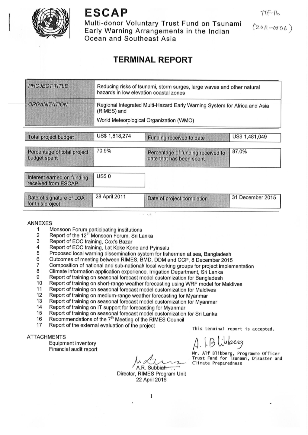 TTF0-16 Terminal Report