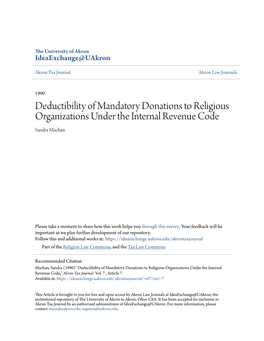 Deductibility of Mandatory Donations to Religious Organizations Under the Internal Revenue Code Sandra Machan