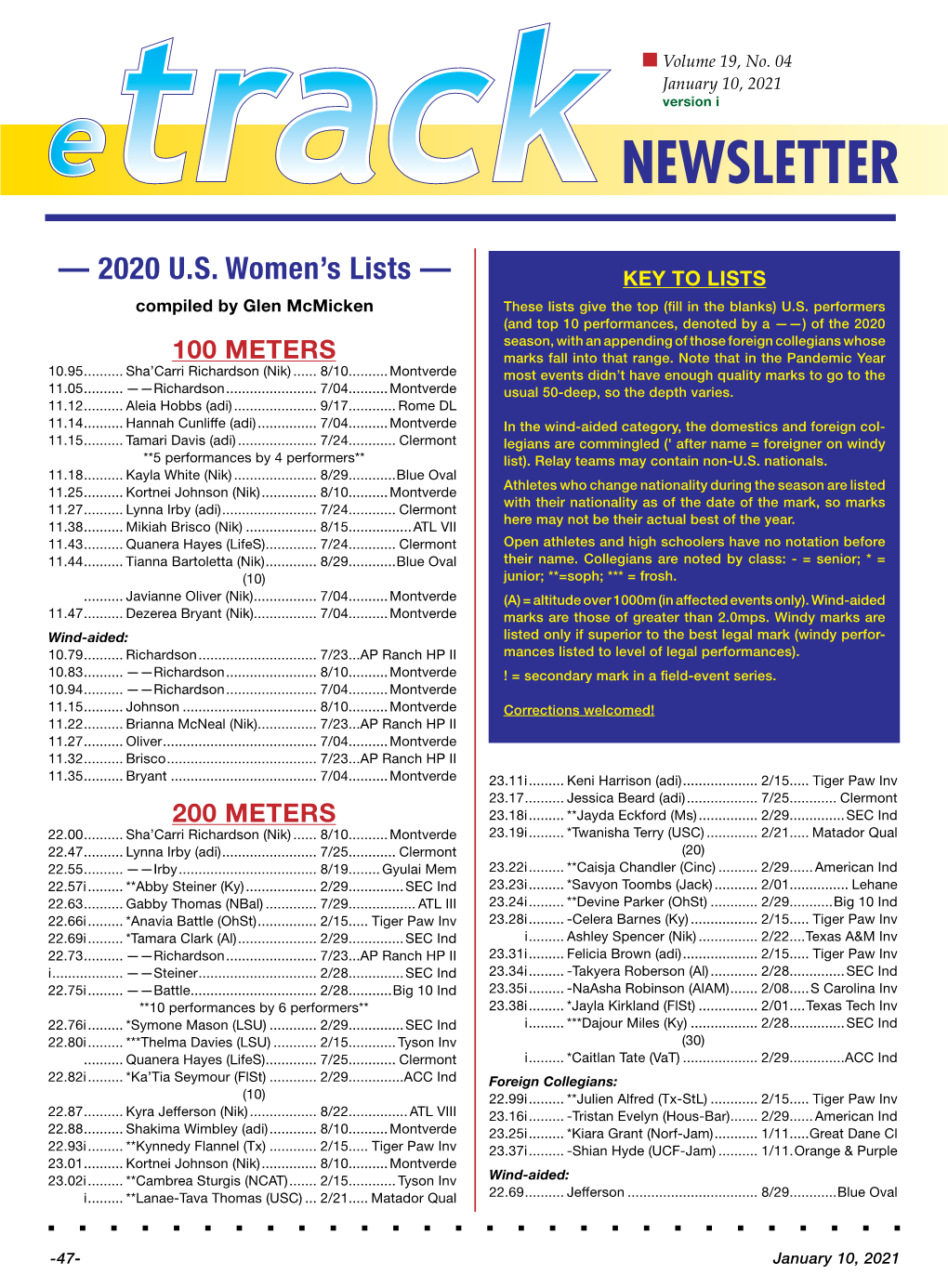 — 2020 U.S. Women's Lists —