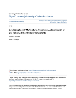 Developing Faculty Multicultural Awareness: an Examination of Life Roles and Their Cultural Components