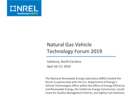 Natural Gas Vehicle Technology Forum 2019 Presentations