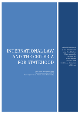 International Law and the Criteria for Statehood