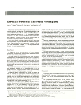 Extraaxial Parasellar Cavernous Hemangioma
