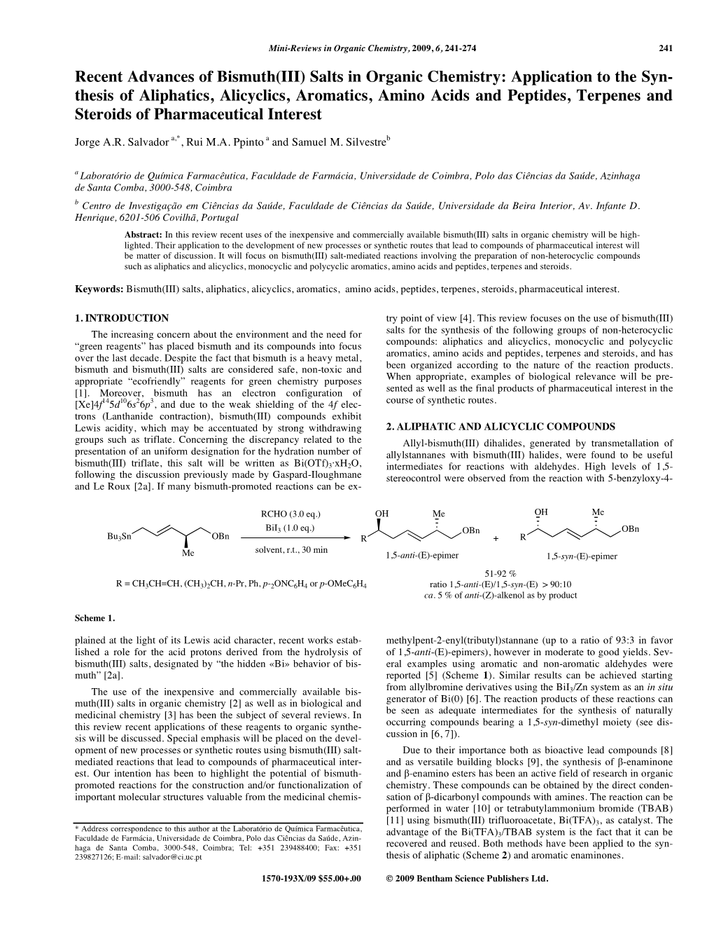 Recent Advances of Bismuth(III) Salts in Organic Chemistry: Application To