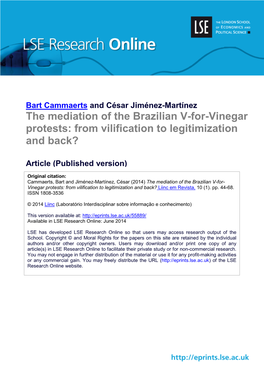 The Mediation of the Brazilian V-For-Vinegar Protests: from Vilification to Legitimization and Back?