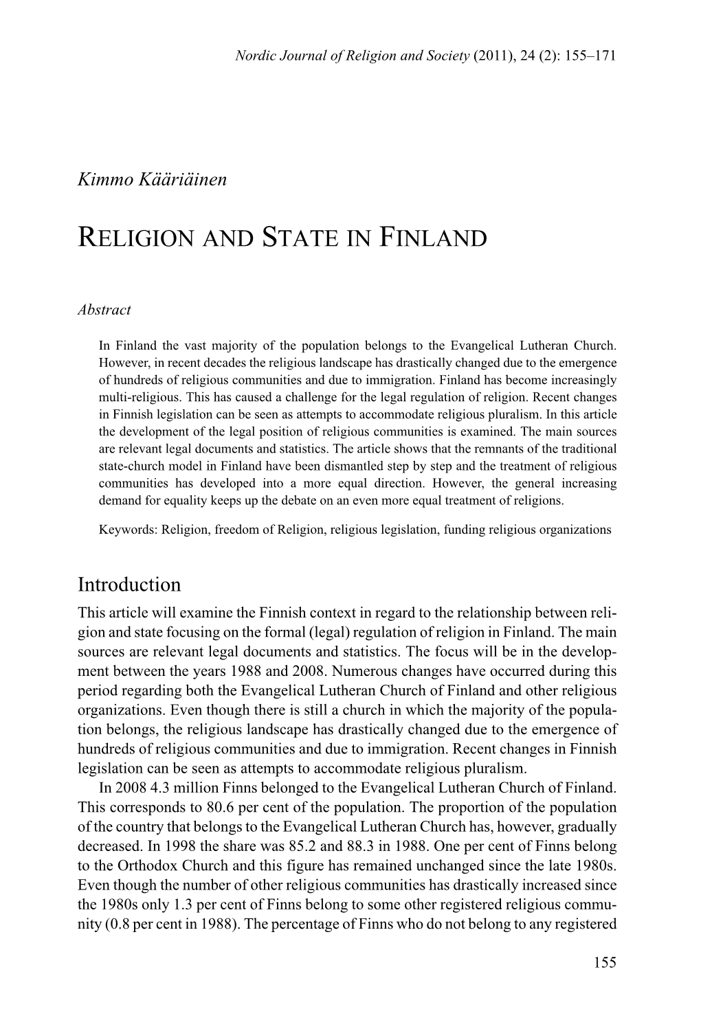 Religion and State in Finland