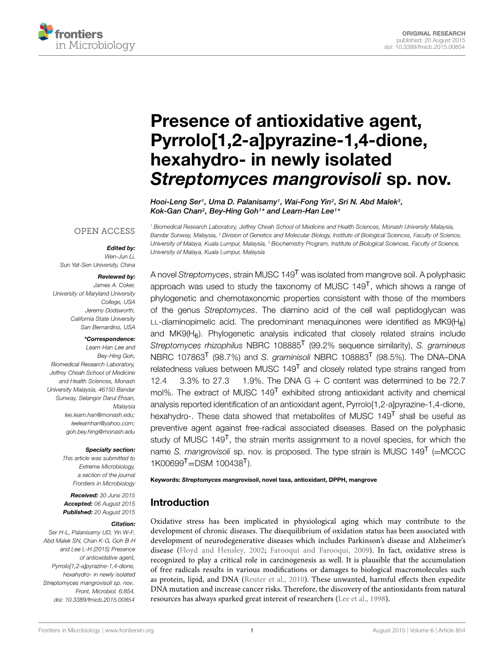 In Newly Isolated Streptomyces Mangrovisoli Sp. Nov