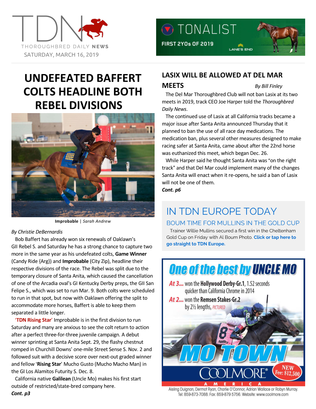 Undefeated Baffert Colts Headline Both Rebel