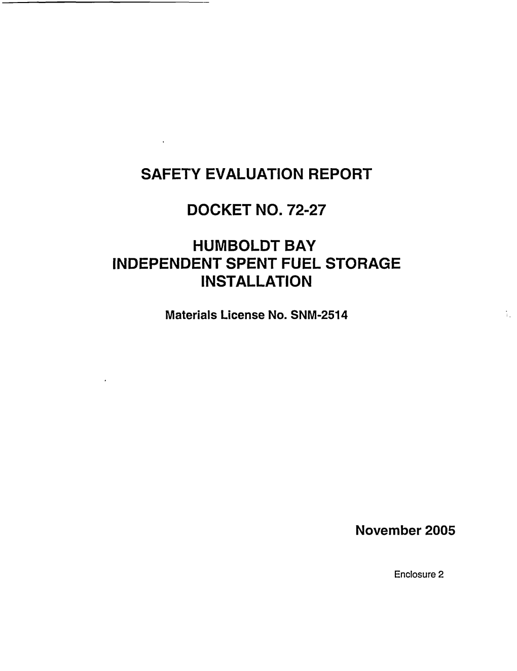 Safety Evaluation Report for the Humboldt Bay ISFSI