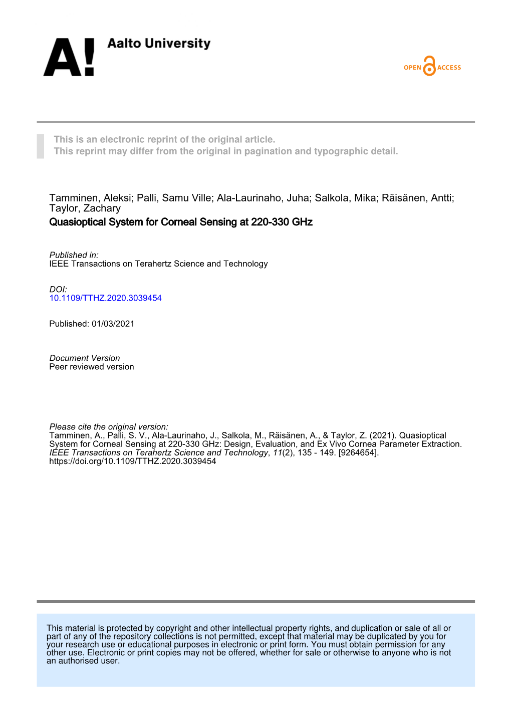 Quasioptics for Corneal Sensing At