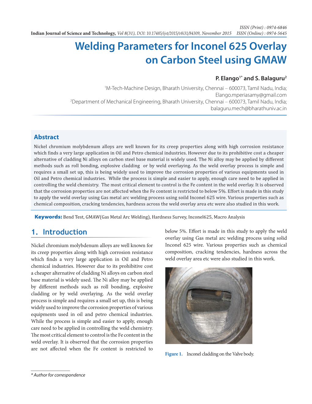 Welding Parameters for Inconel 625 Overlay on Carbon Steel Using GMAW