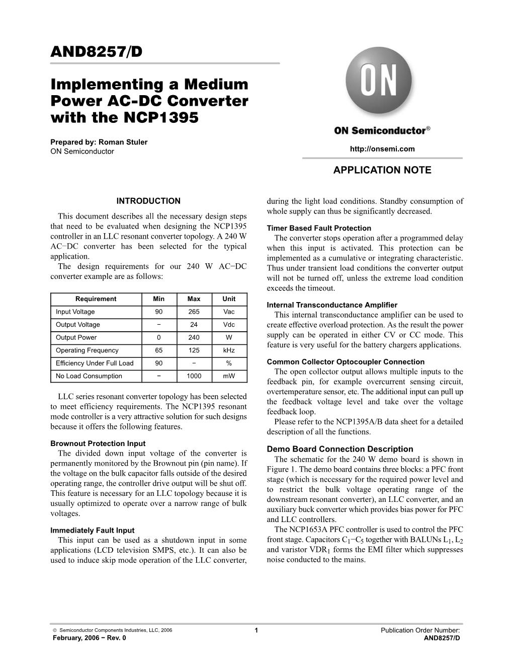 AND8257/D Implementing a Medium Power AC−DC Converter with The