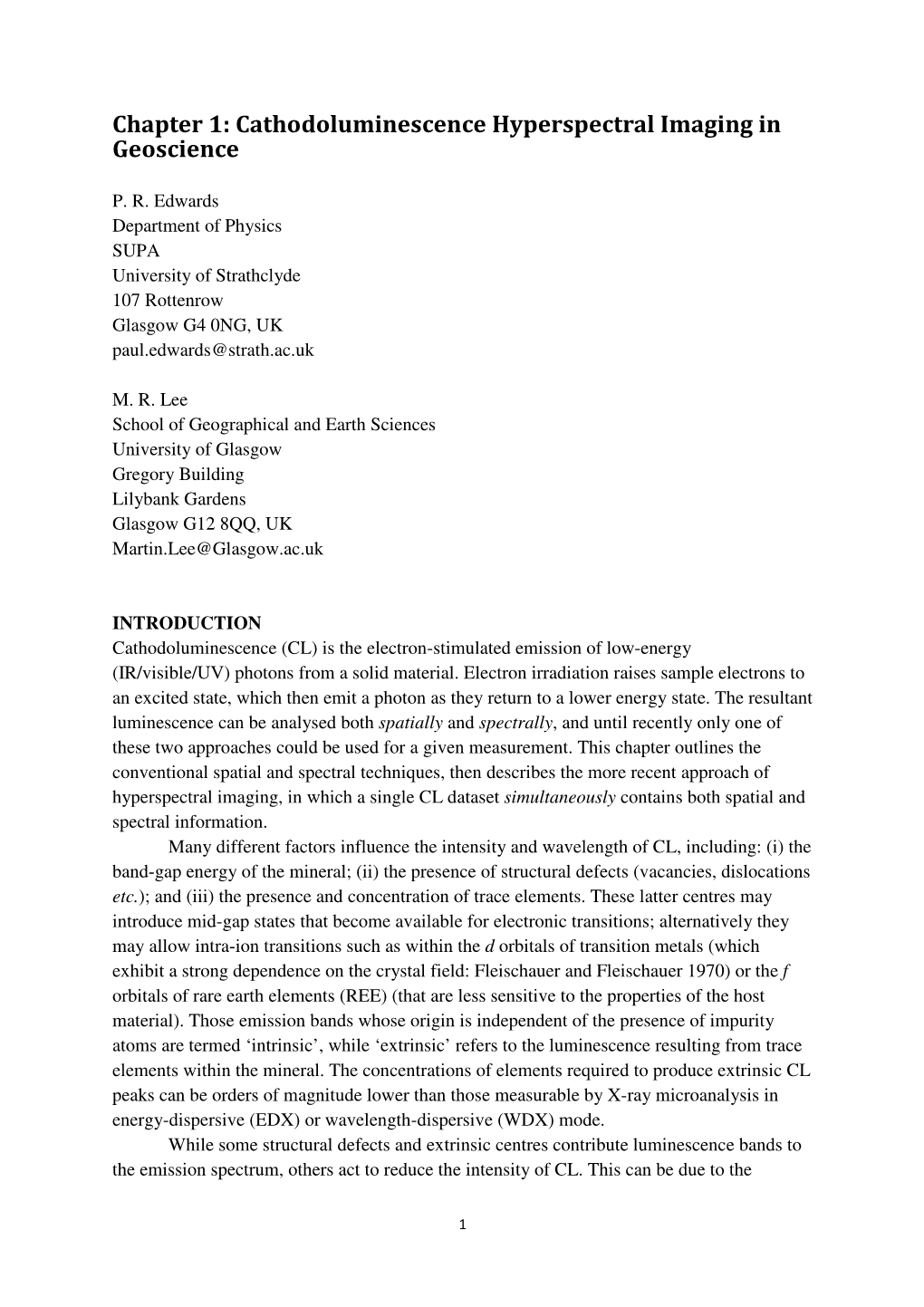 Chapter 1: Cathodoluminescence Hyperspectral Imaging in Geoscience