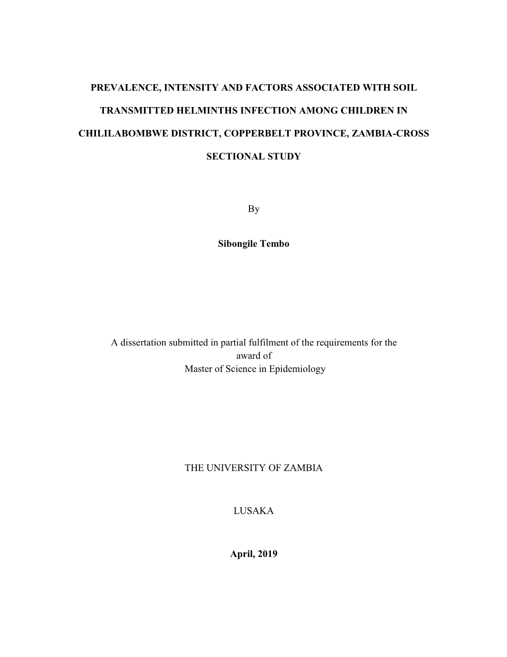 Prevalence, Intensity and Factors Associated with Soil