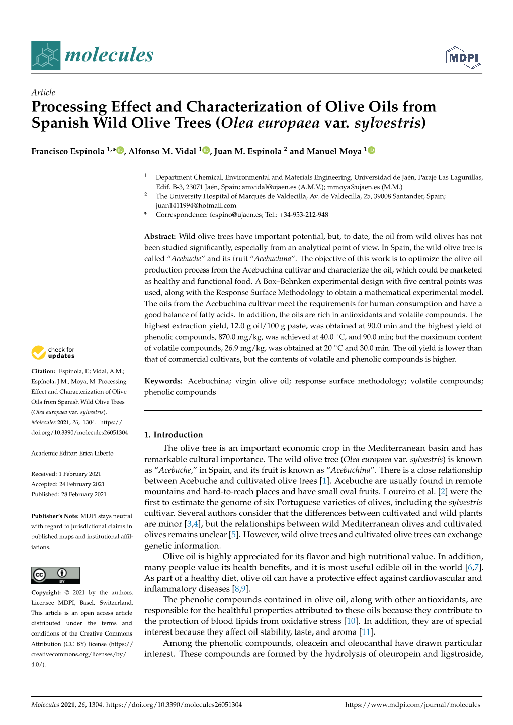 Processing Effect and Characterization of Olive Oils from Spanish Wild Olive Trees (Olea Europaea Var