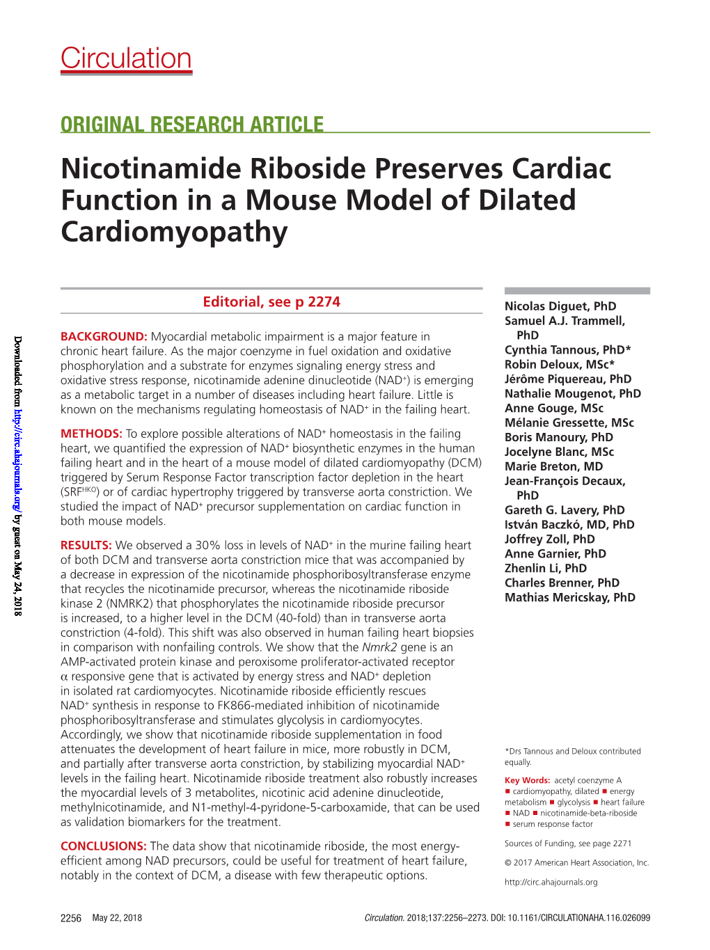 Nicotinamide Riboside Preserves Cardiac Function in a Mouse Model of Dilated Cardiomyopathy