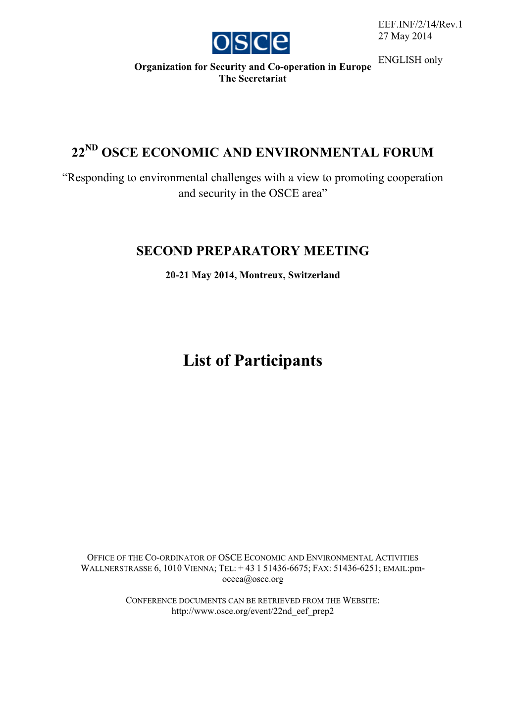 Osce Economic and Environmental Forum